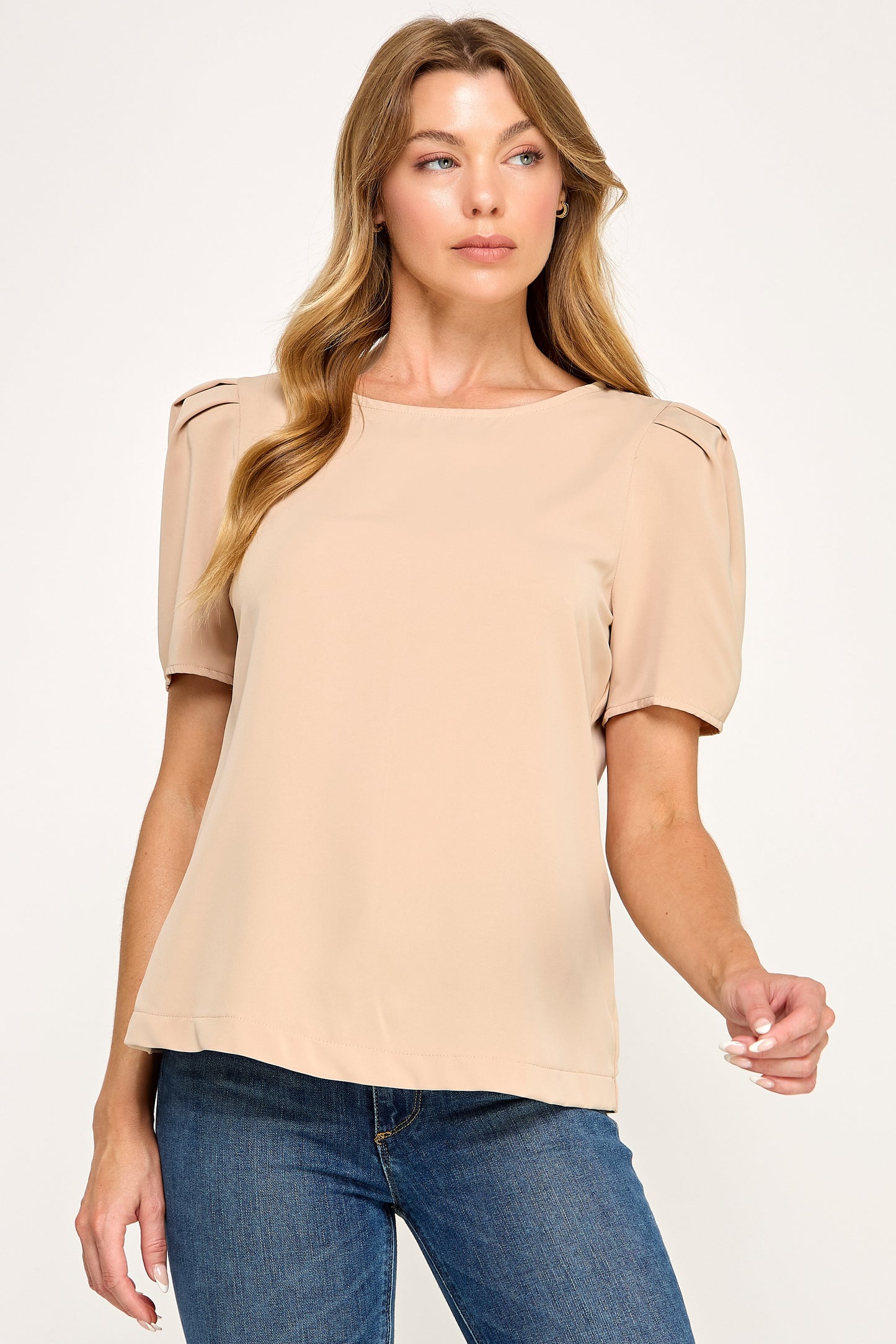 MICHEL SOLID ROUND NECK SHORT SLEEVE TOP 42995