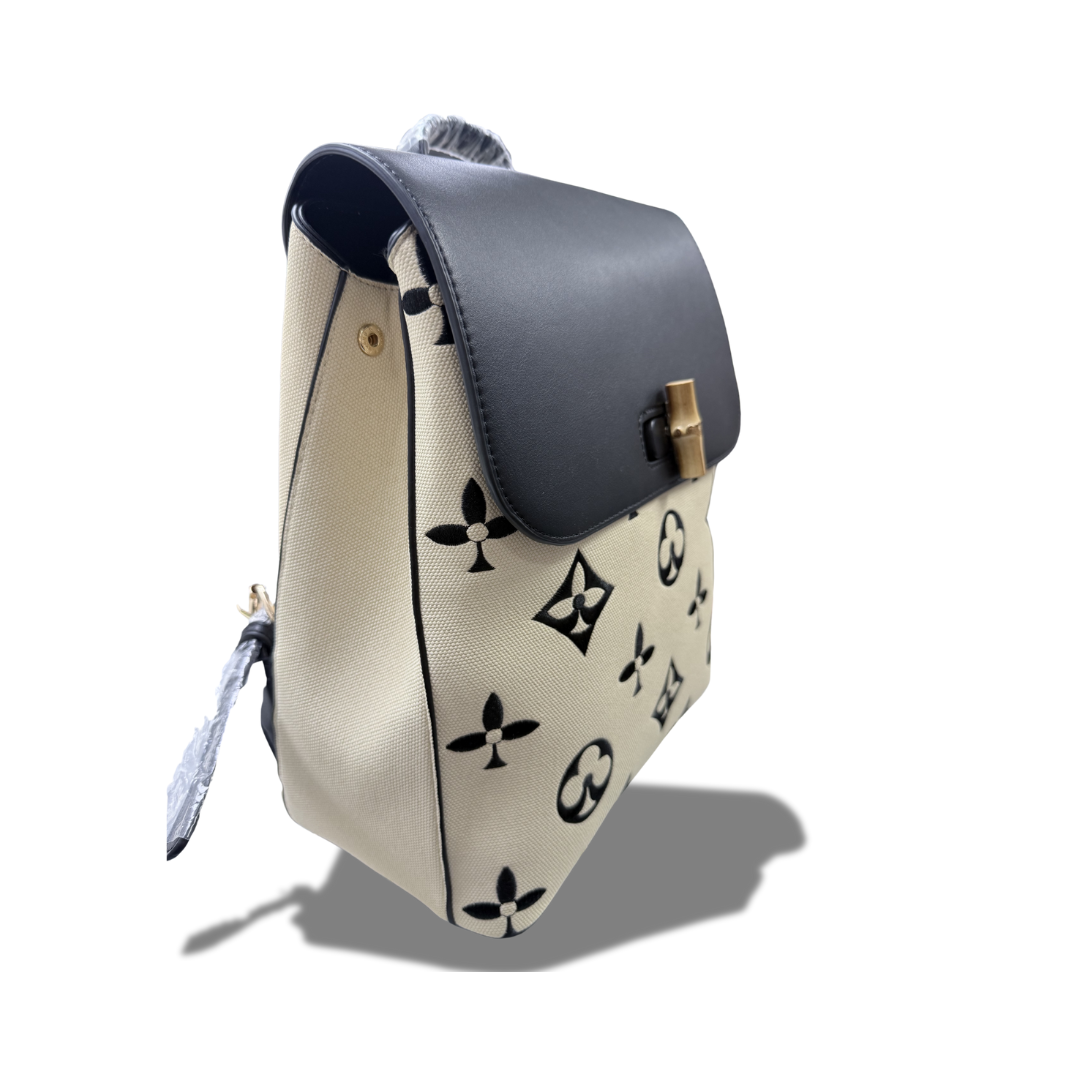 CLASSIC FASHION 3C-9136W-1 BEIGE BLACK 2 IN 1 BACKPACK BAG