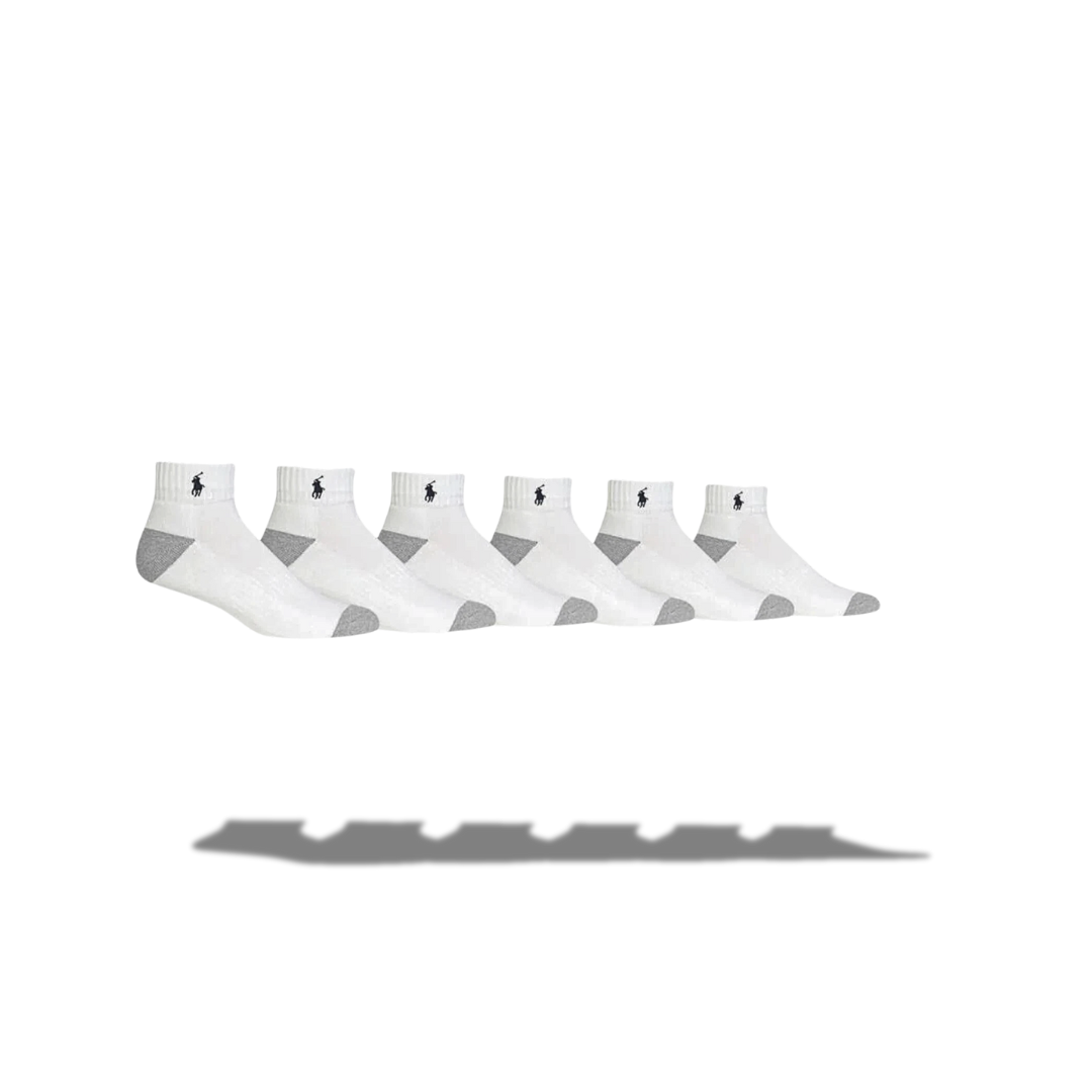 POLO RALPH LAUREN CLASSIC COTTON SPORT 6 PAIRS MID SOCKS MEN'S STYLE WHITE