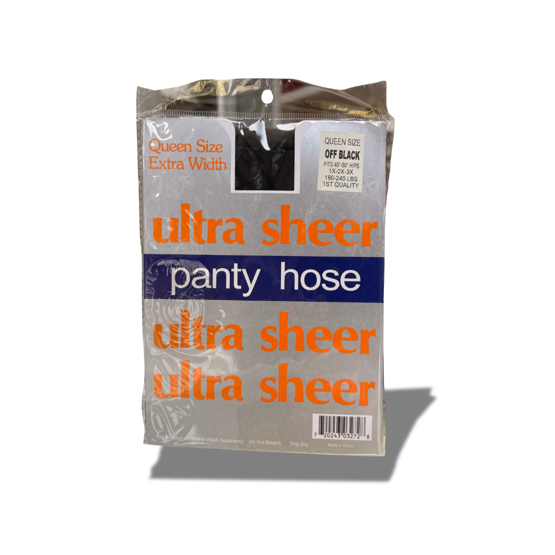 ULTRA SHEER PANTY HOSE QUEEN SIZE EXTRA WIDTH OFF-BLACK
