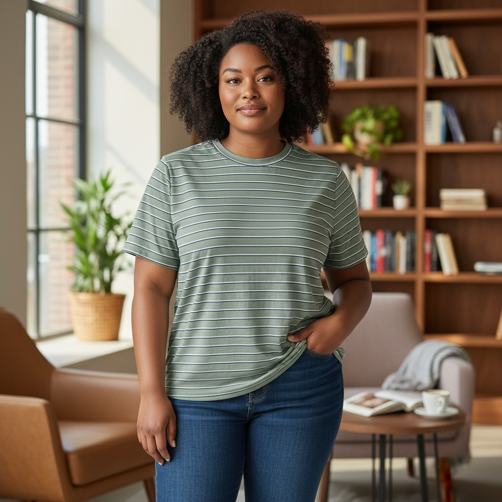 HEART & HIPS SHORT SLEEVE MULTICOLOR STRIPED TOP AY34568S4