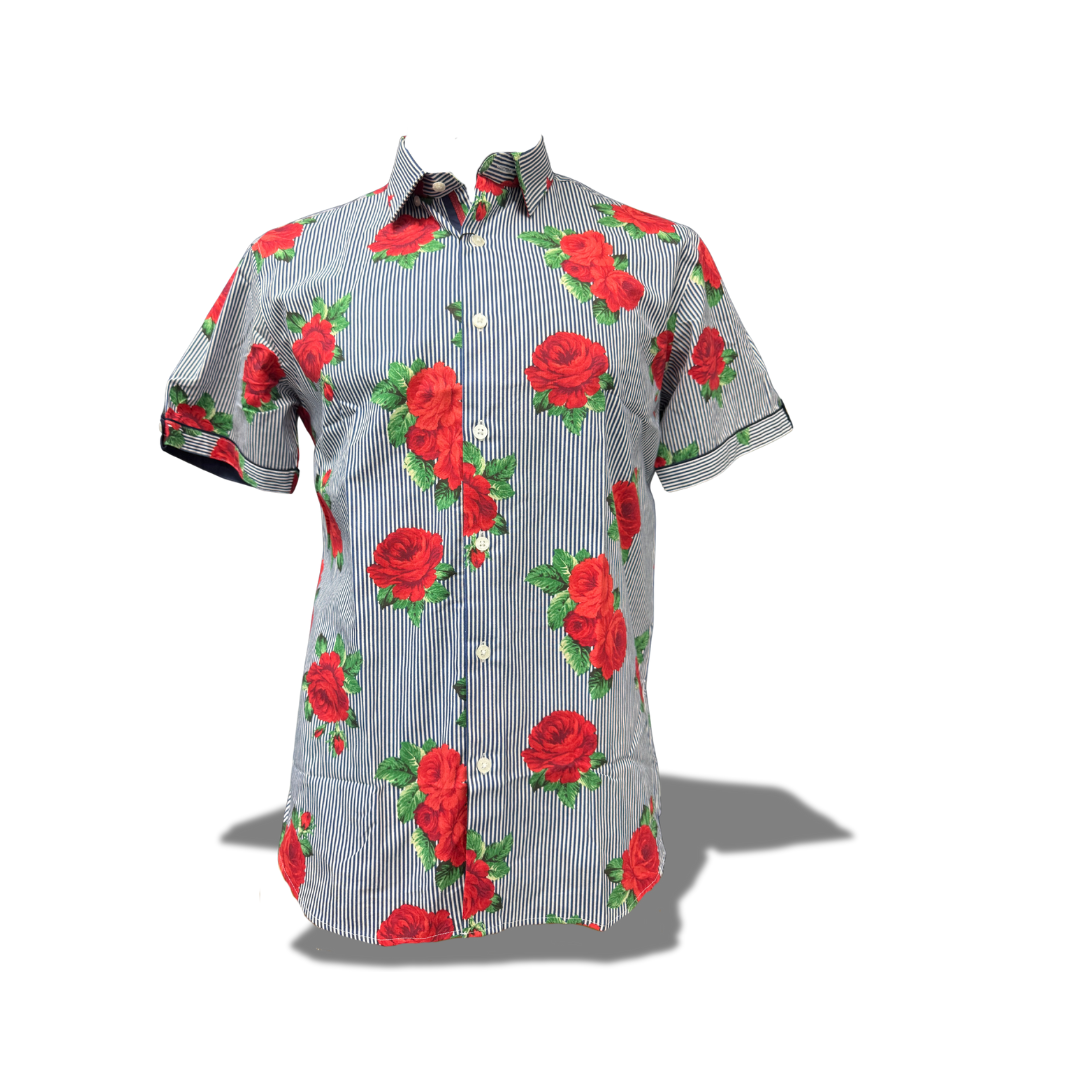 BARABAS STRIPED NAVY MENS BUTTON UP SHIRT