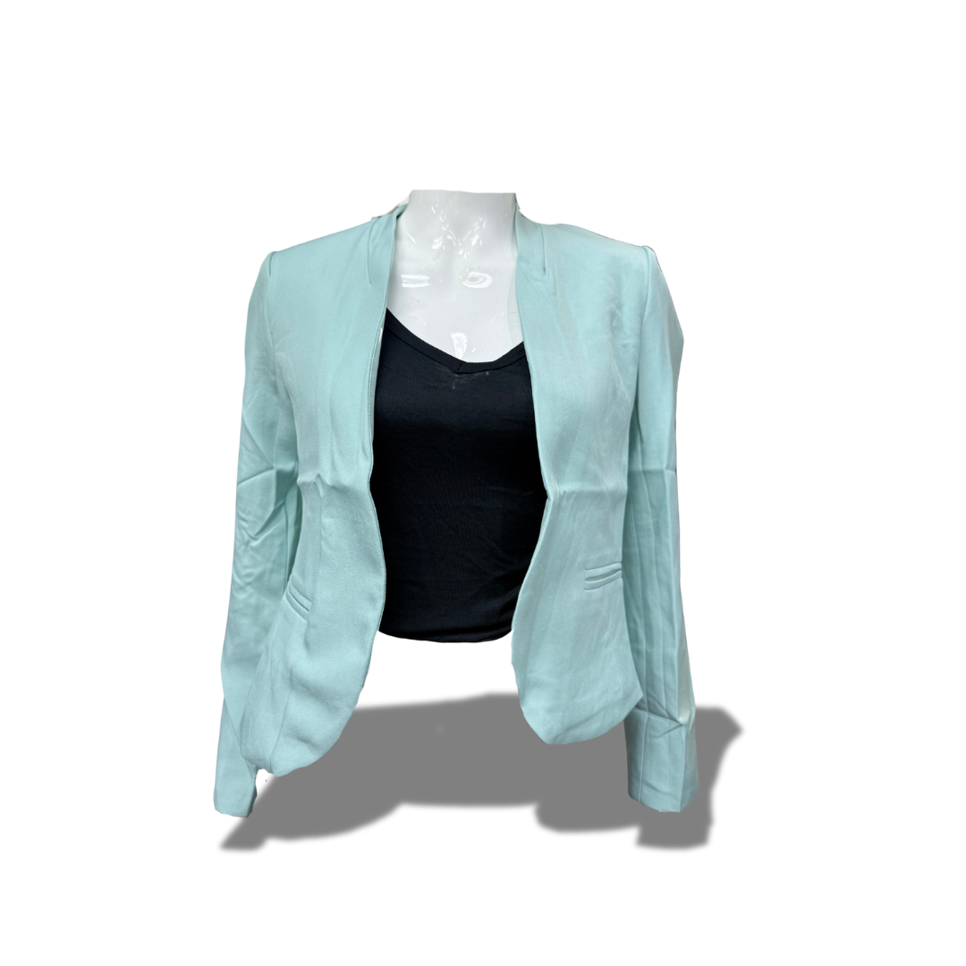 MICHEL 70911 SAGE SOLID COLLARLESS LS OPEN FRONT BLAZER