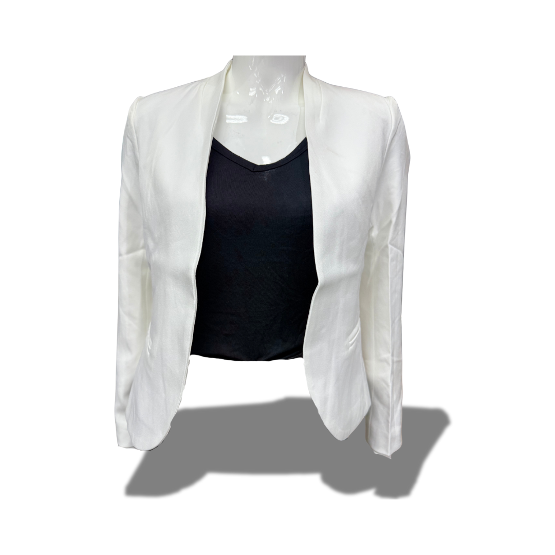 MICHEL 70911 OFF-WHITE SOLID COLLARLESS LS OPEN FRONT BLAZER