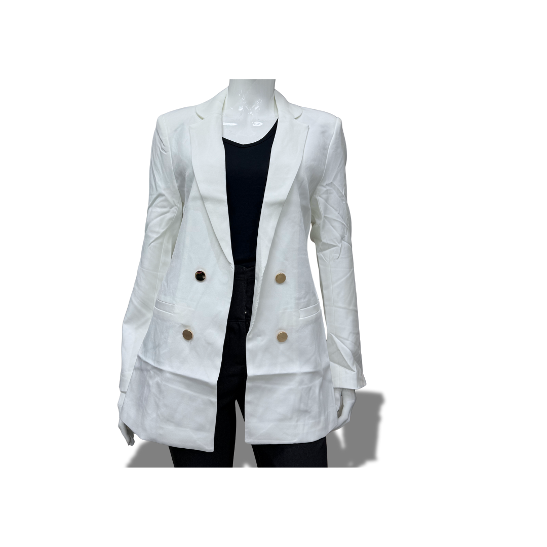 MICHEL 70976 WHITE SOLID NOTCHED LAPEL BUTTON DETAIL OPEN FRONT BLAZER