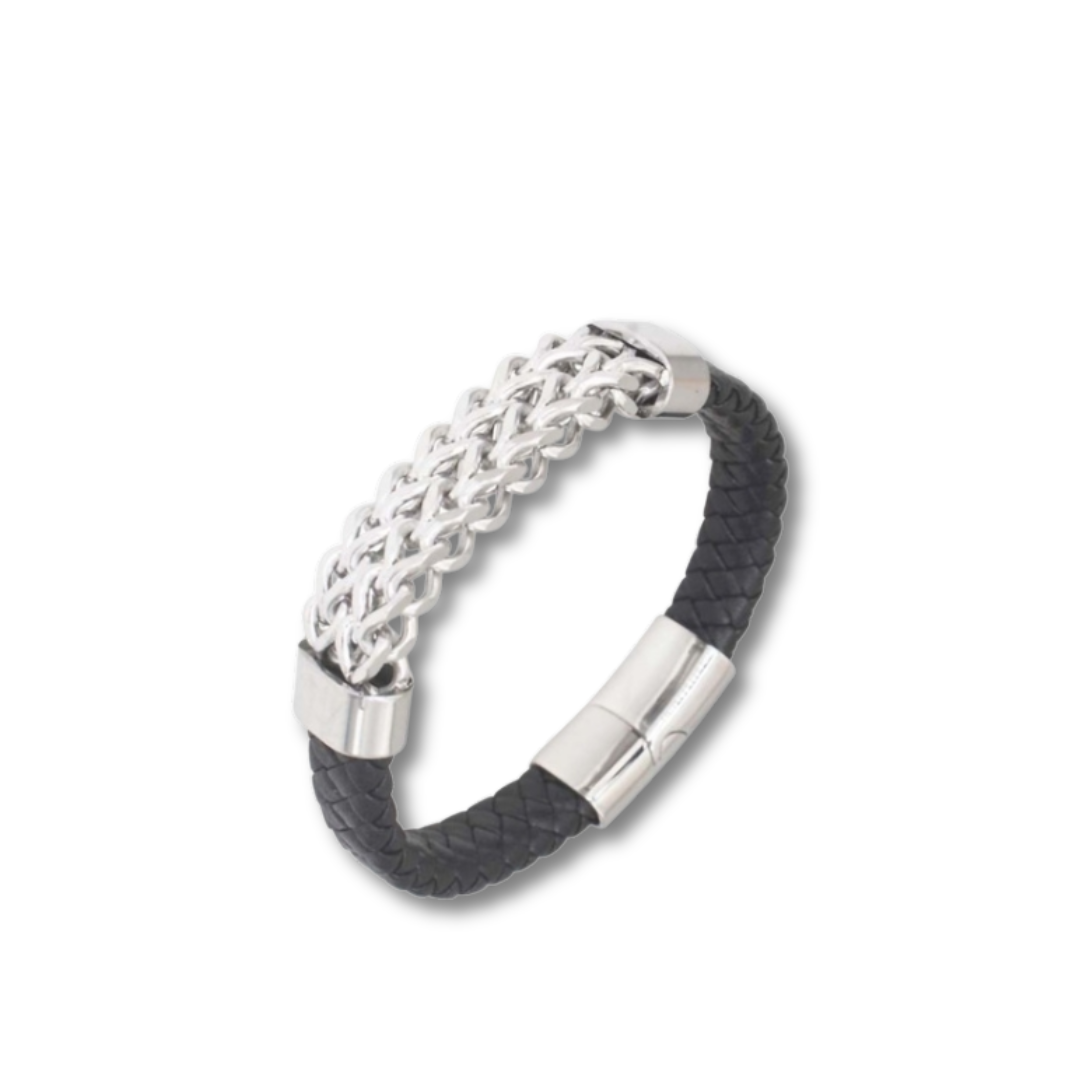 SILVER LEATHER BRACELET SLV55BLK