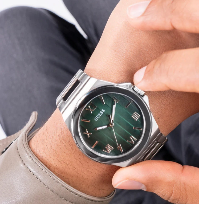 GUESS WATCH GW0789G1 MENS SILVER GREEN