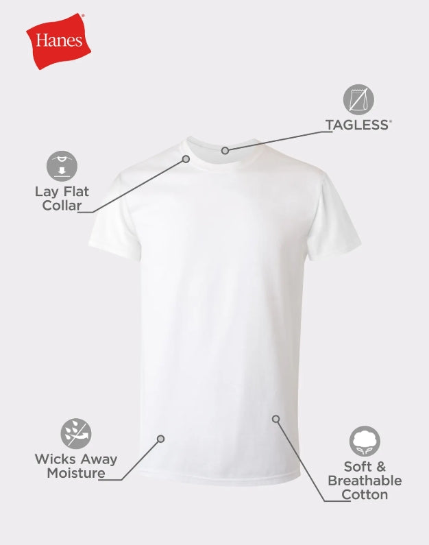 HANES MEN'S WHITE UNDERSHIRT ODOR CONTROL 6-PACK
