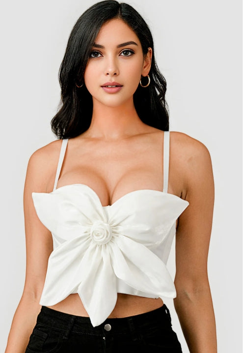 OHYES BUTTERFLY BOW FLORAL TRIM KNOT BUSTIER CROPTOP B-1047