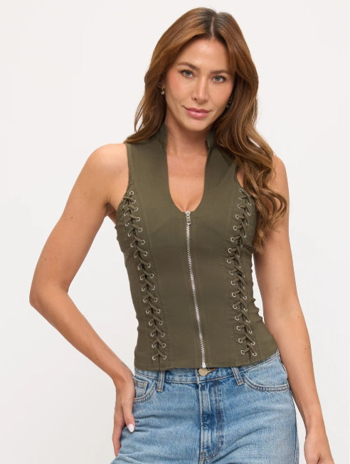 OHYES LACE-UP DETAIL CRISSCROSS BACK CUTOUT SLEEVELESS TOP D-6619