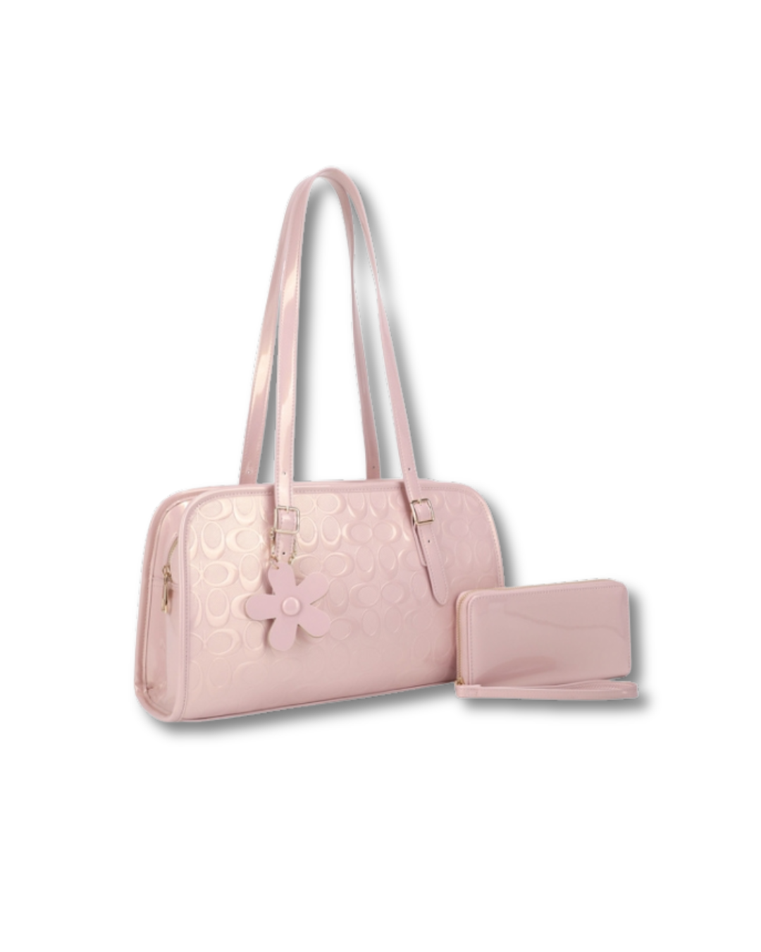 ALYSSA 2IN1 OVAL PRINT FLOWER HANDLE SHOULDER BAG W WALLET SET PINK