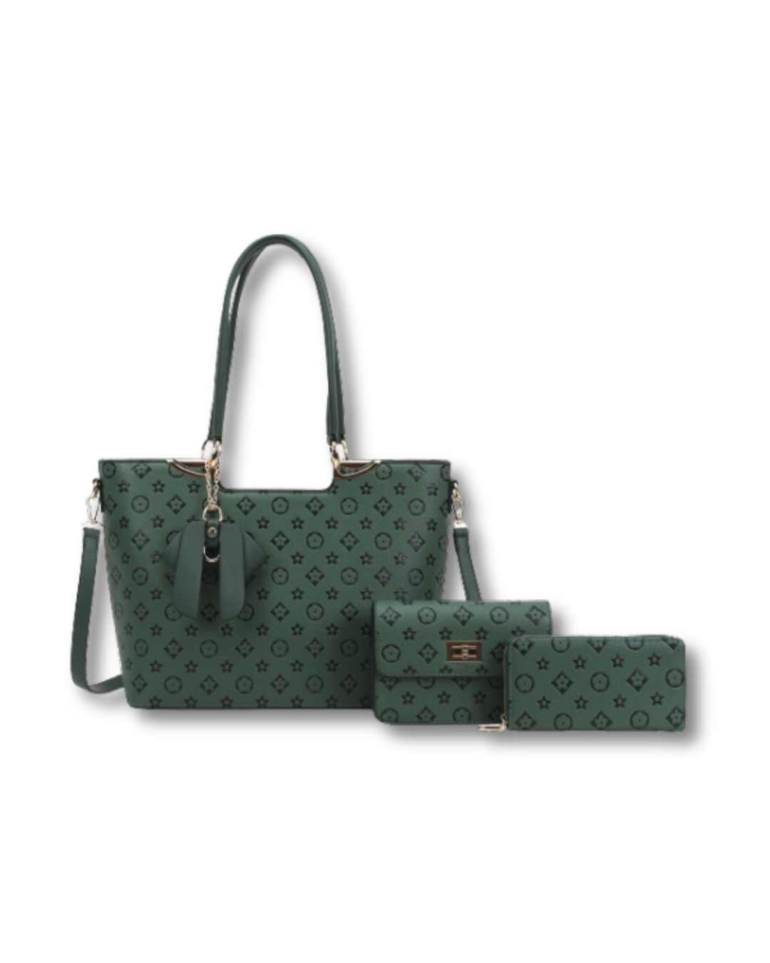 CLASSIC FASHION 3IN1 DESIGN HANDLE BAG SET GREEN