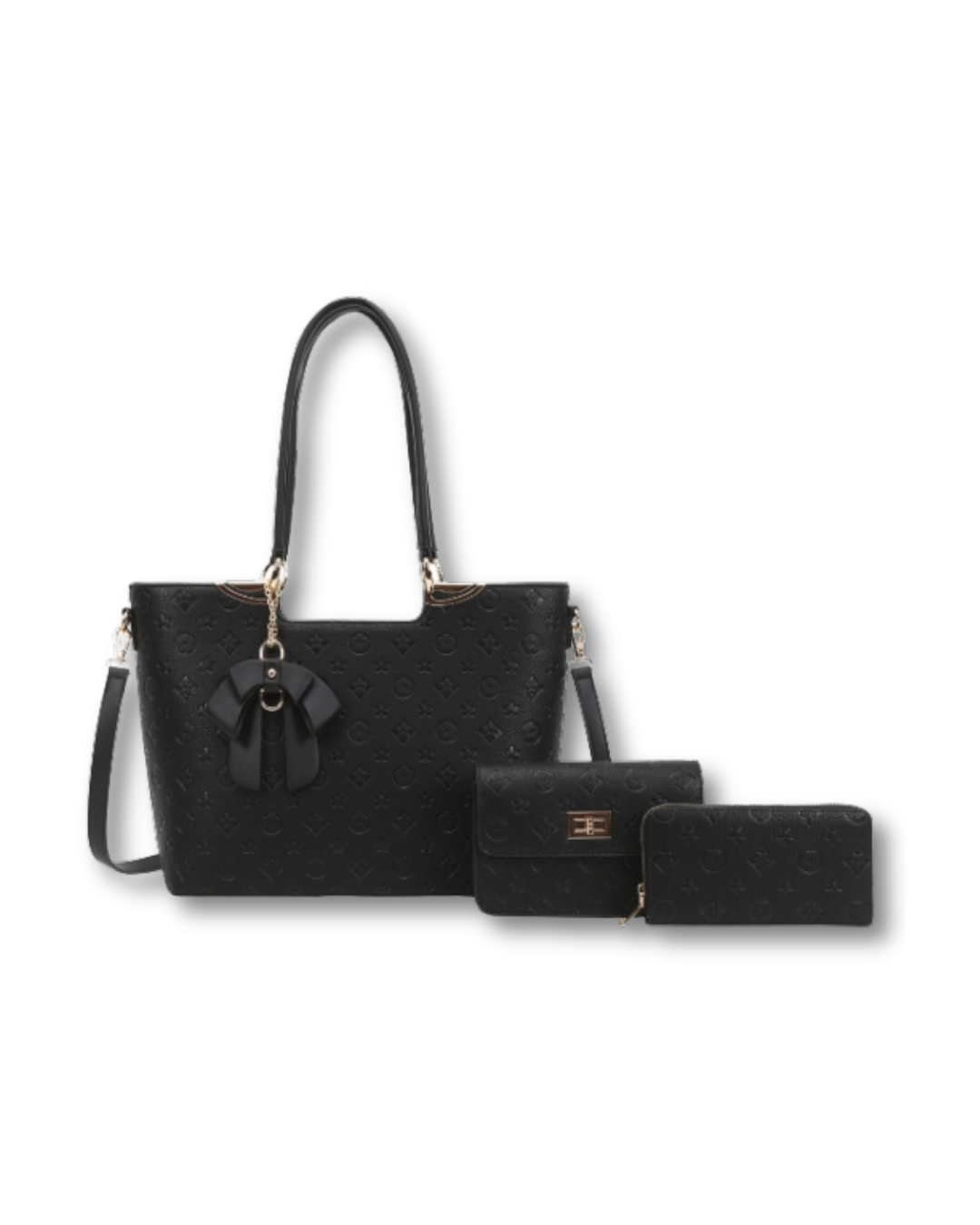 CLASSIC FASHION 3IN1 DESIGN HANDLE BAG SET BLACK