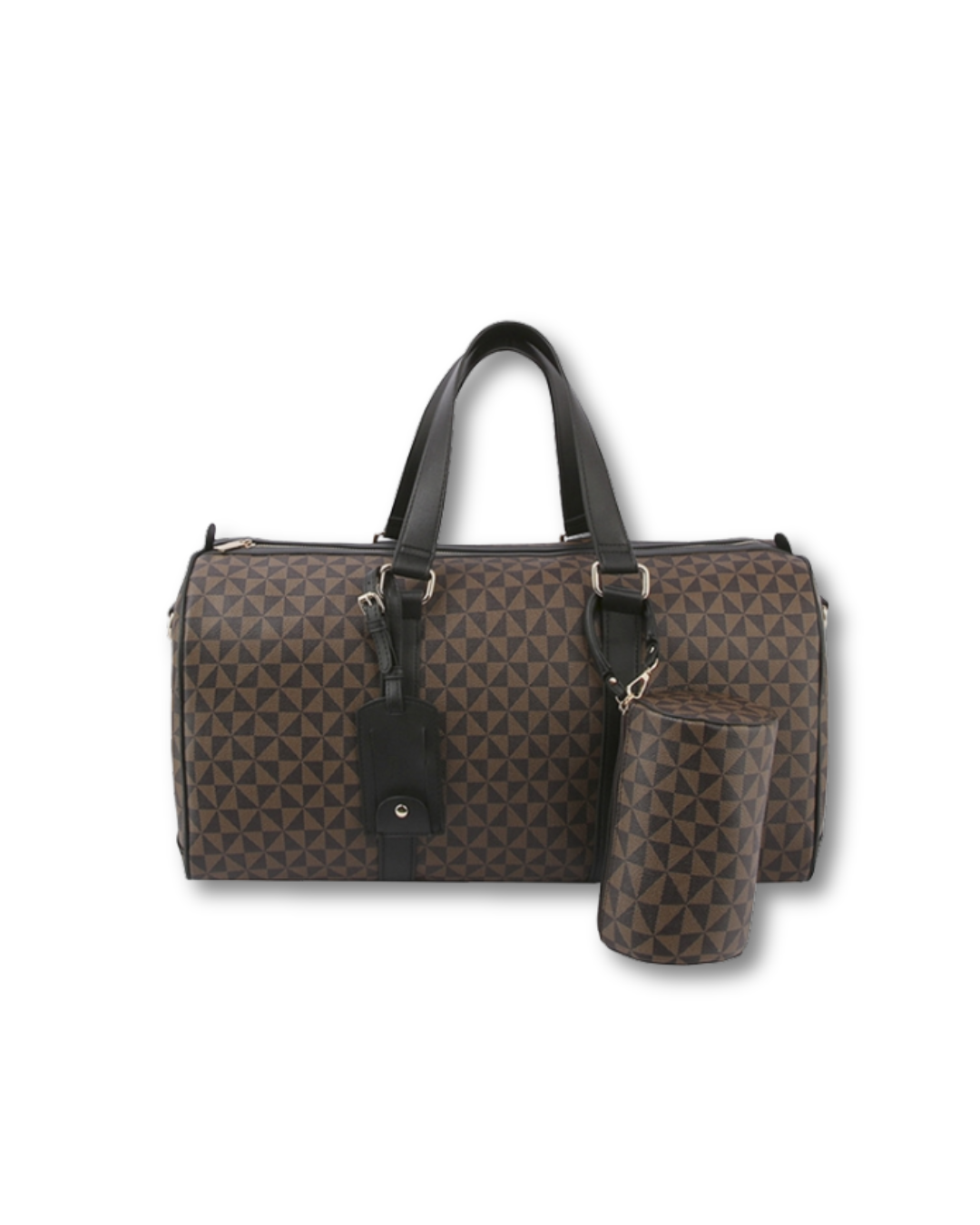 LE MIEL 2IN1 MONOGRAM PATTERN TRAVEL DUFFLE BAG SET BROWN BLACK