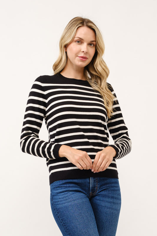 CIELO KNIT ROUND NECK STRIPE PULLOVER SW95
