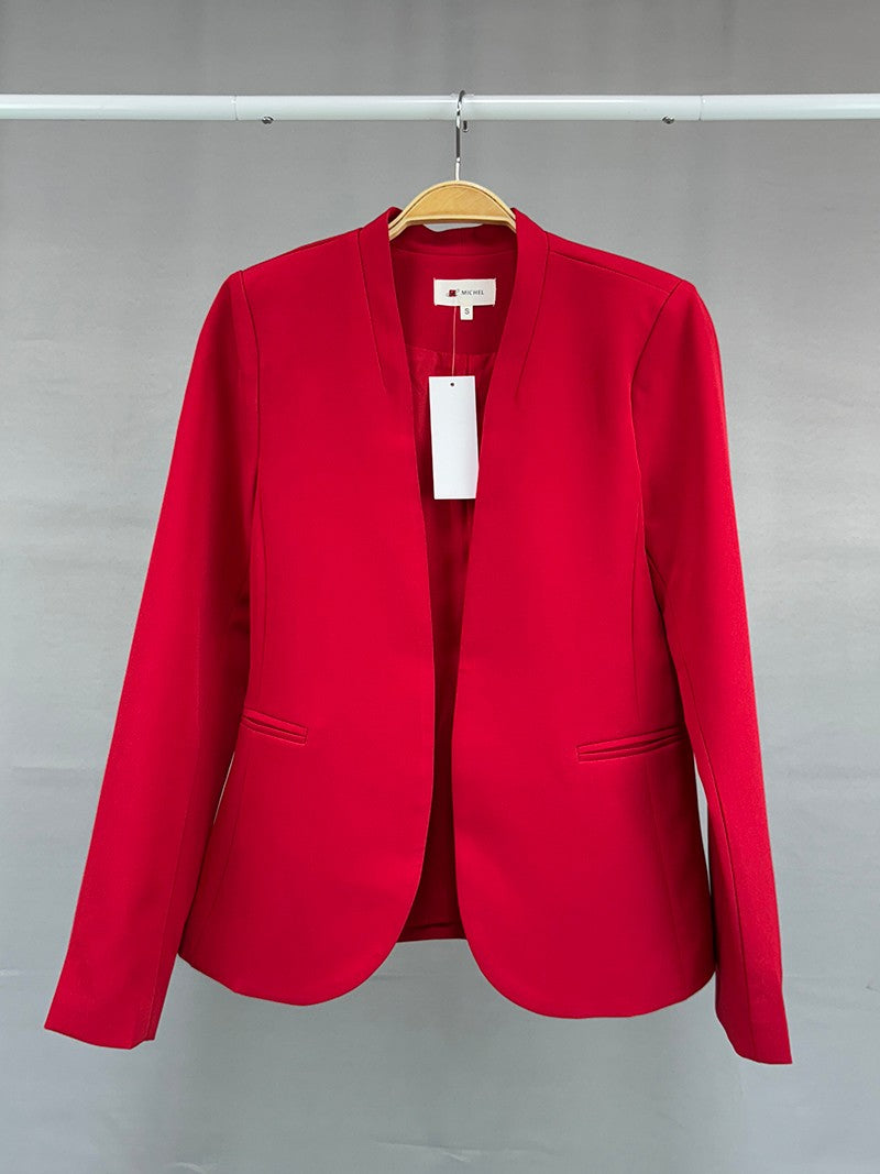 MICHEL SOLID COLLARLESS OPEN FRONT BLAZER 70788