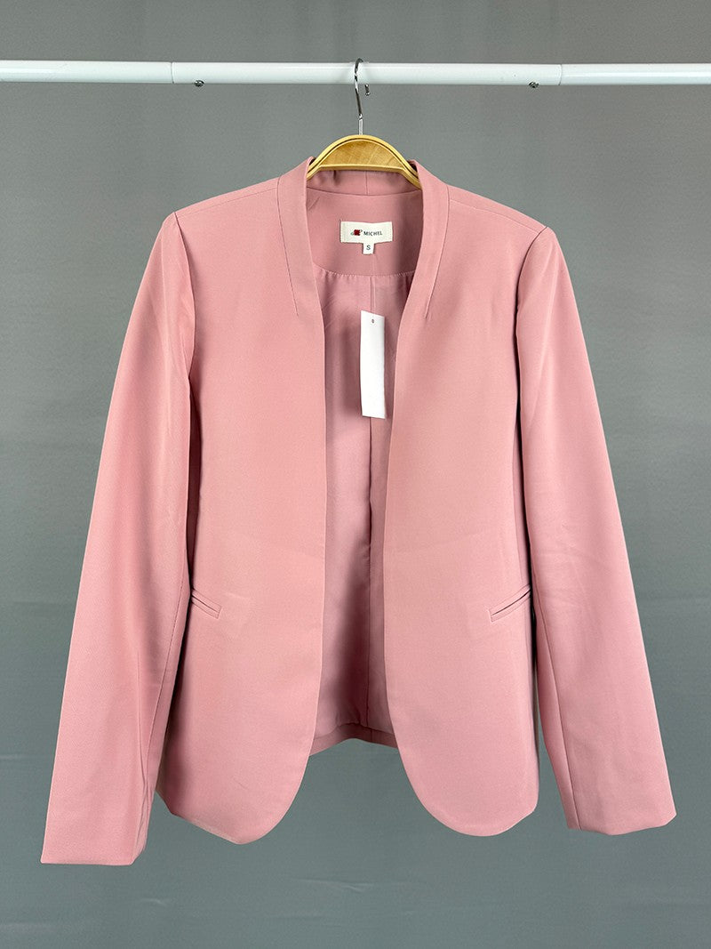 MICHEL SOLID COLLARLESS OPEN FRONT BLAZER 70788