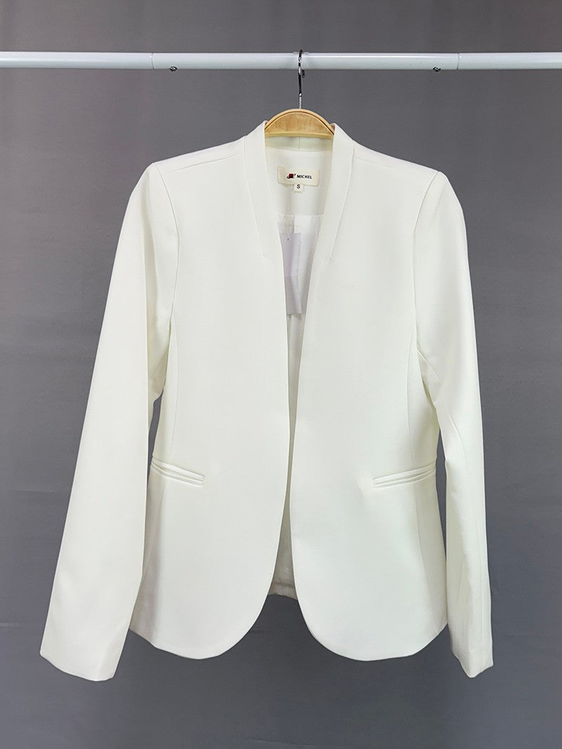 MICHEL SOLID COLLARLESS OPEN FRONT BLAZER 70788
