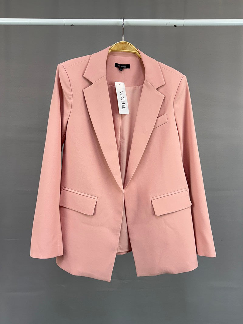 MICHEL SOLID NOTCHED LAPEL FLAP DETAIL OPEN FRONT JACKET 70939
