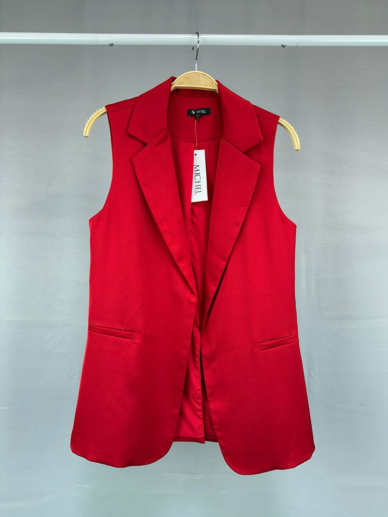 MICHEL SOLID NOTCHED LAPEL OPEN FRONT VEST 70706