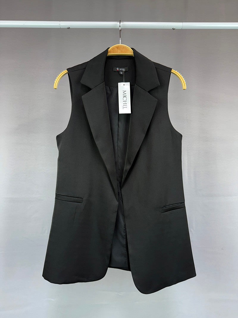 MICHEL SOLID NOTCHED LAPEL OPEN FRONT VEST 70706