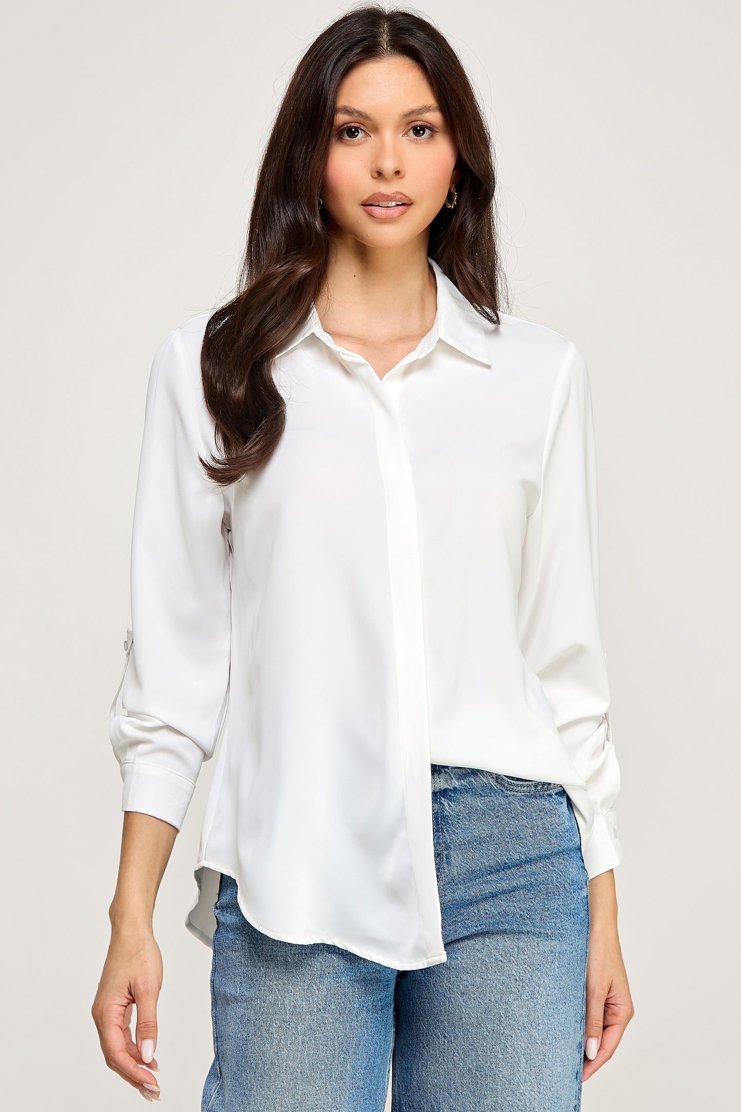 MICHEL SOLID SOFT LONG SLEEVE SHIRT BLOUSE 43068