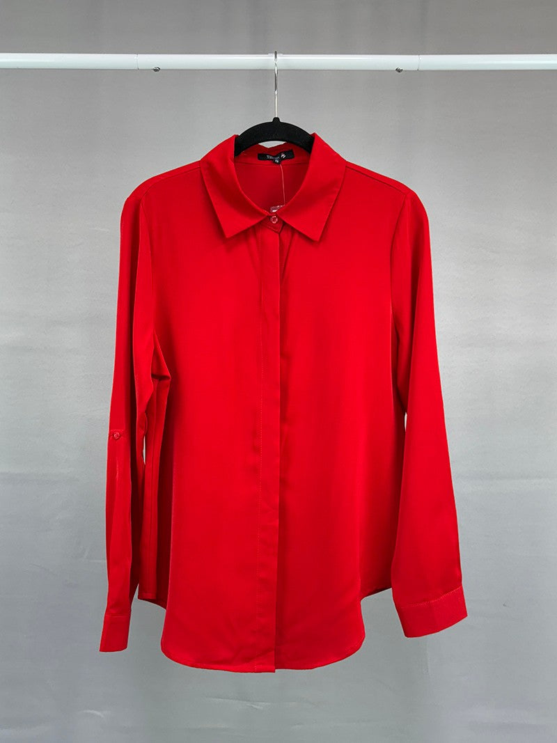 MICHEL SOLID SOFT LONG SLEEVE SHIRT BLOUSE 43068