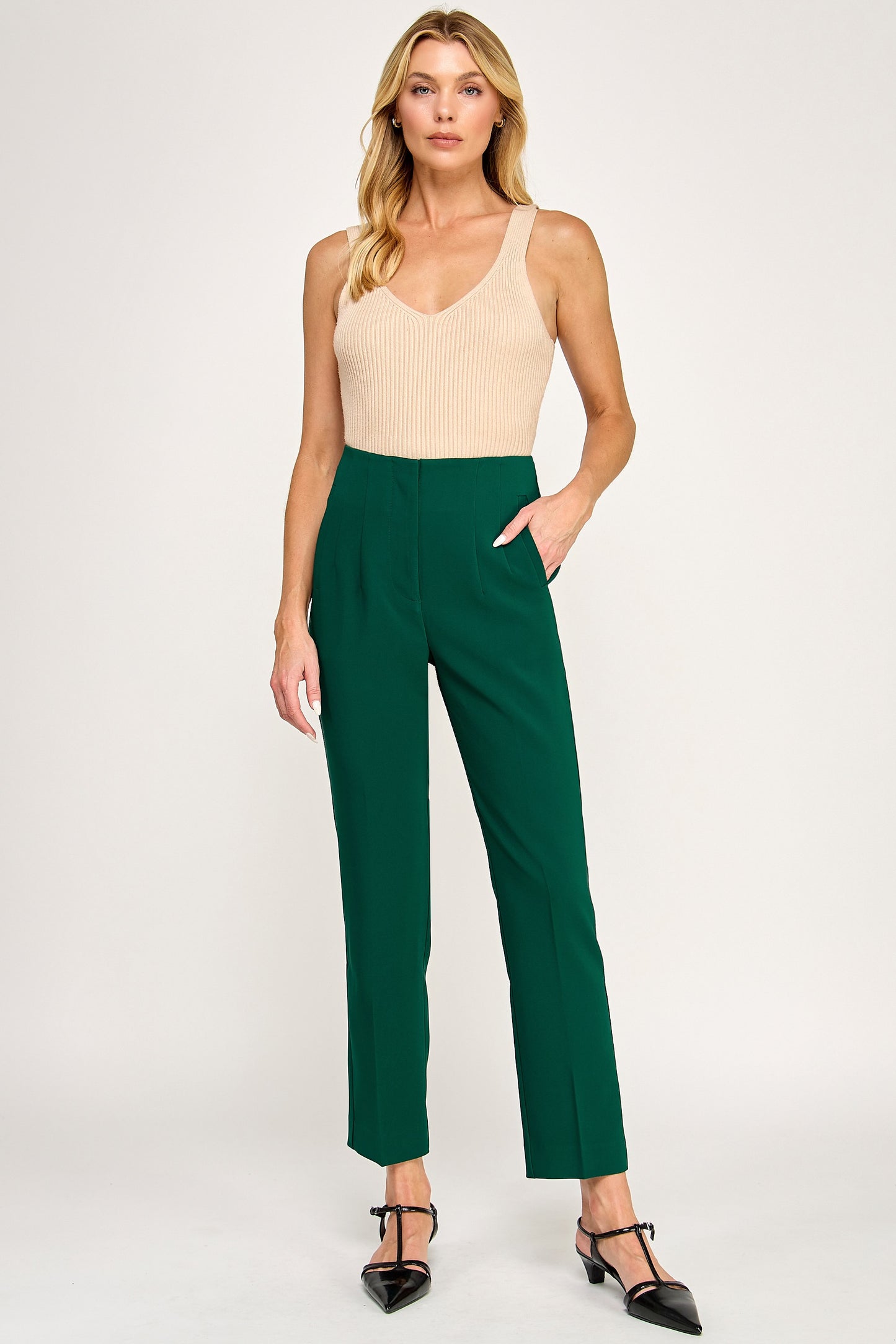 MICHEL SOLID HIGH WAISE LONG PANTS P9417