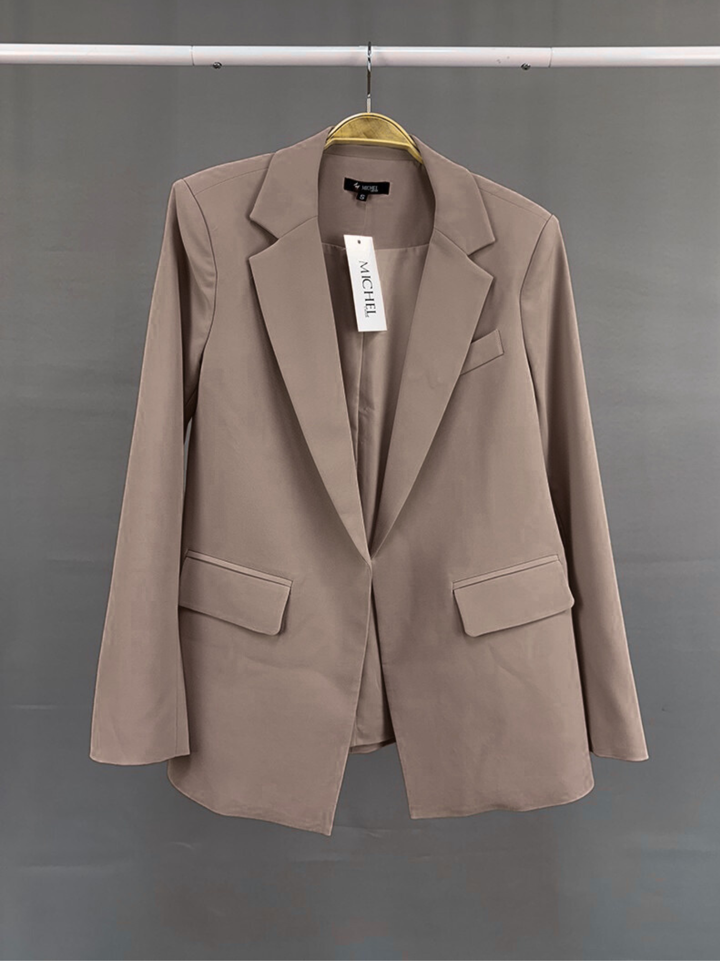 MICHEL SOLID NOTCHED LAPEL FLAP DETAIL OPEN FRONT JACKET 70939