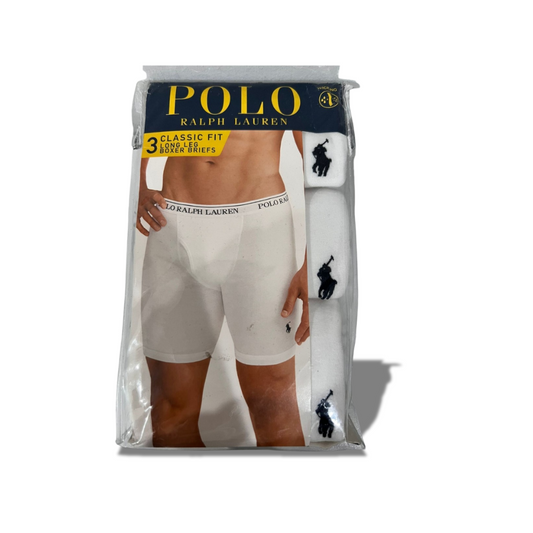 POLO RALPH LAUREN 3 CLASSIC FIT LONG LEG BOXER BRIEFS WHITE
