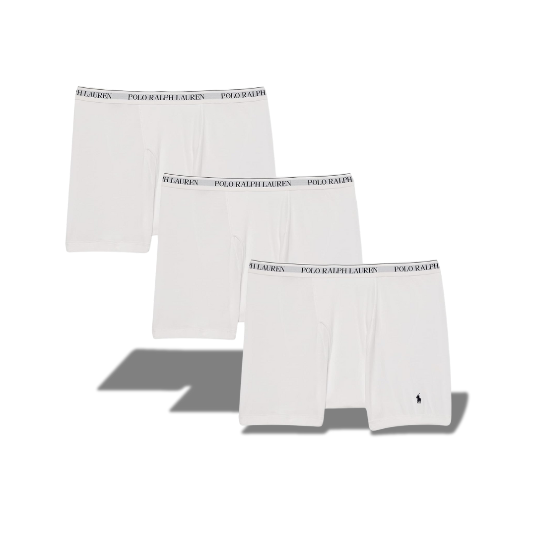 POLO RALPH LAUREN 3 CLASSIC FIT LONG LEG BOXER BRIEFS WHITE
