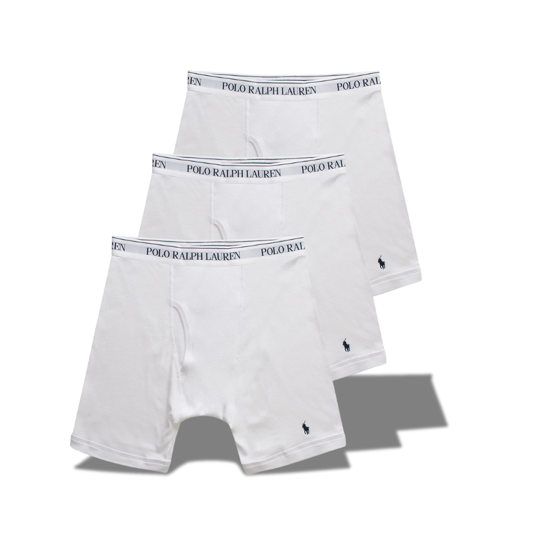 POLO RALPH LAUREN 3 CLASSIC FIT LONG LEG BOXER BRIEFS WHITE