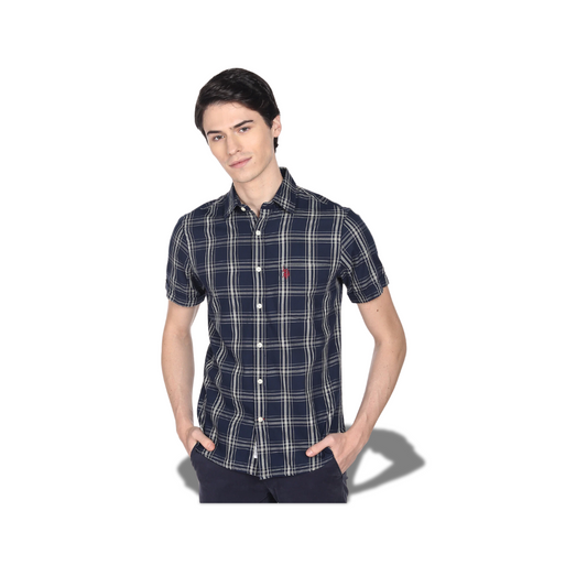 US POLO ASSN PLAID SHIRT  WHITE/DARK BLUE