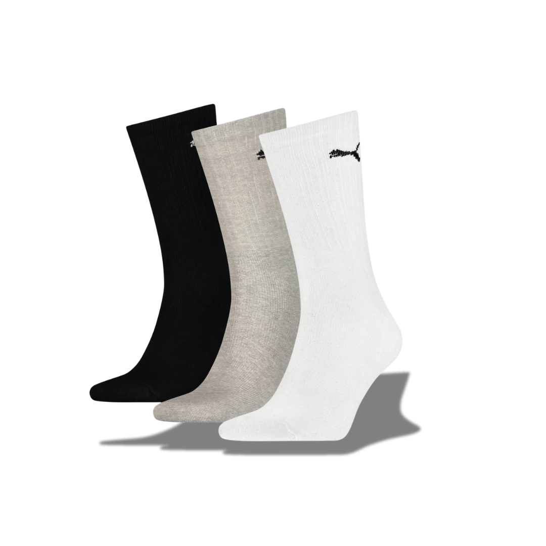 PUMA SPORT 3-PACK MEN'S HIGH COTTON SOCKS 43/46 WHITE-GREY-BLACK ONE SIZE