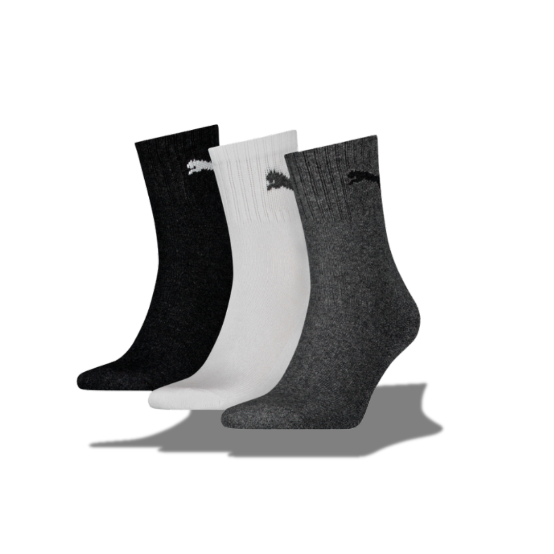 PUMA SHORT CREW MEN'S COTTON SOCKS 43/46 3 PAIRS GREY WHITE BLACK