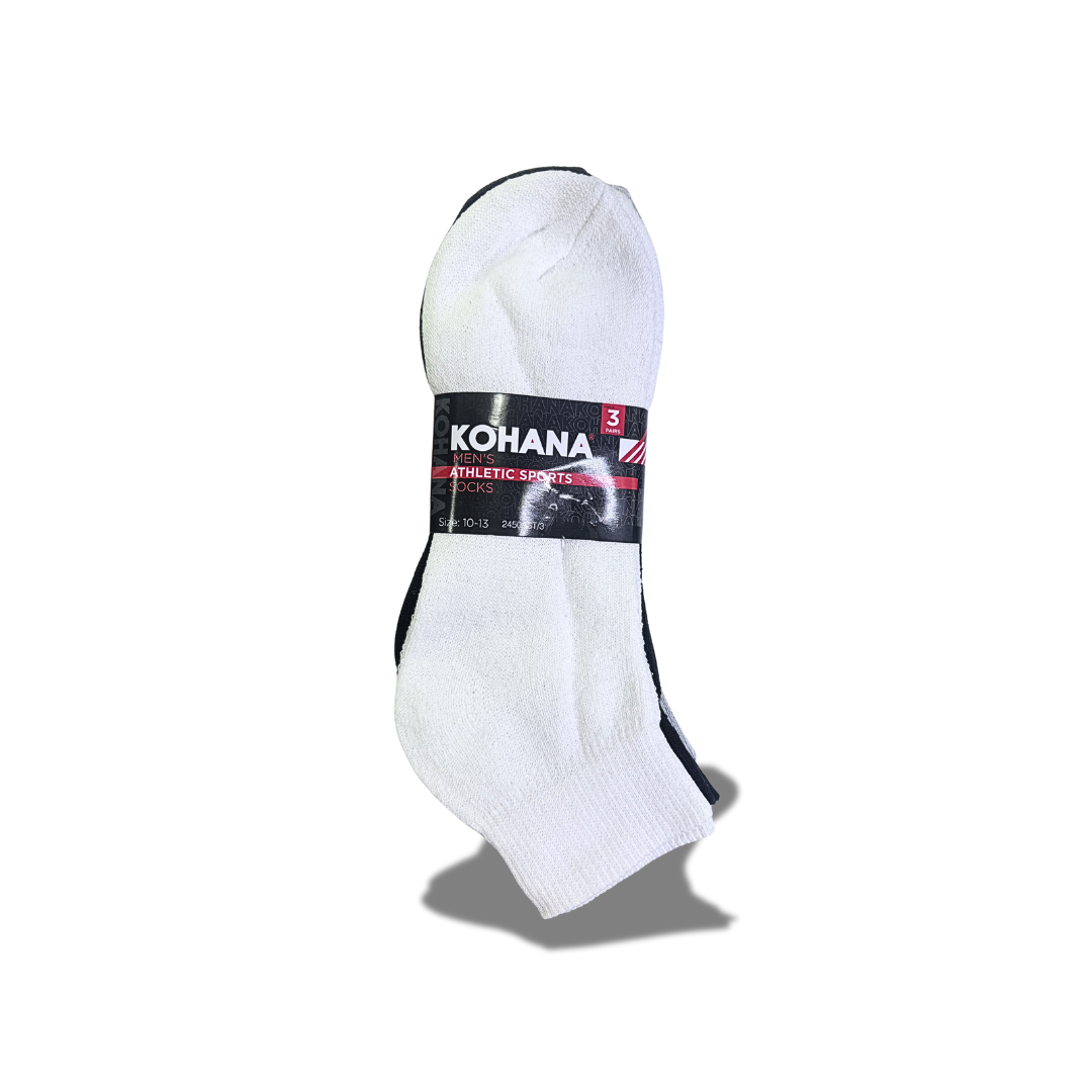 KOHANA 3 PAIRS MID MENS ATHLETIC SPORTS SOCKS WHITE, BLACK AND GRAY SIZE 10-13