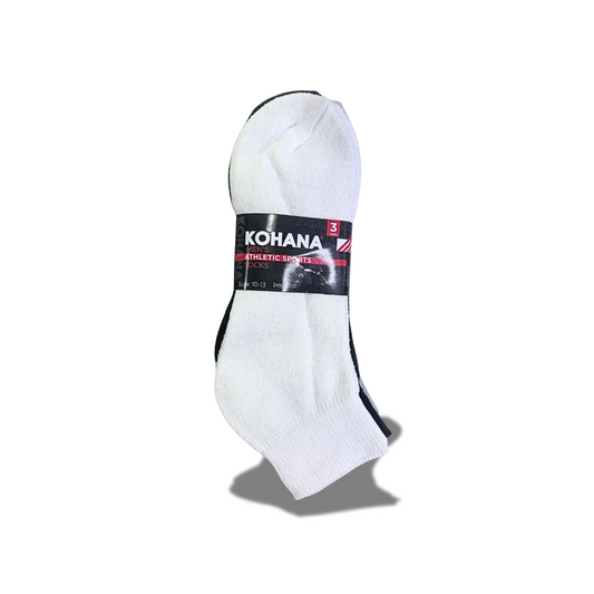 KOHANA 3 PAIRS MID MENS ATHLETIC SPORTS SOCKS WHITE, BLACK AND GRAY SIZE 10-13