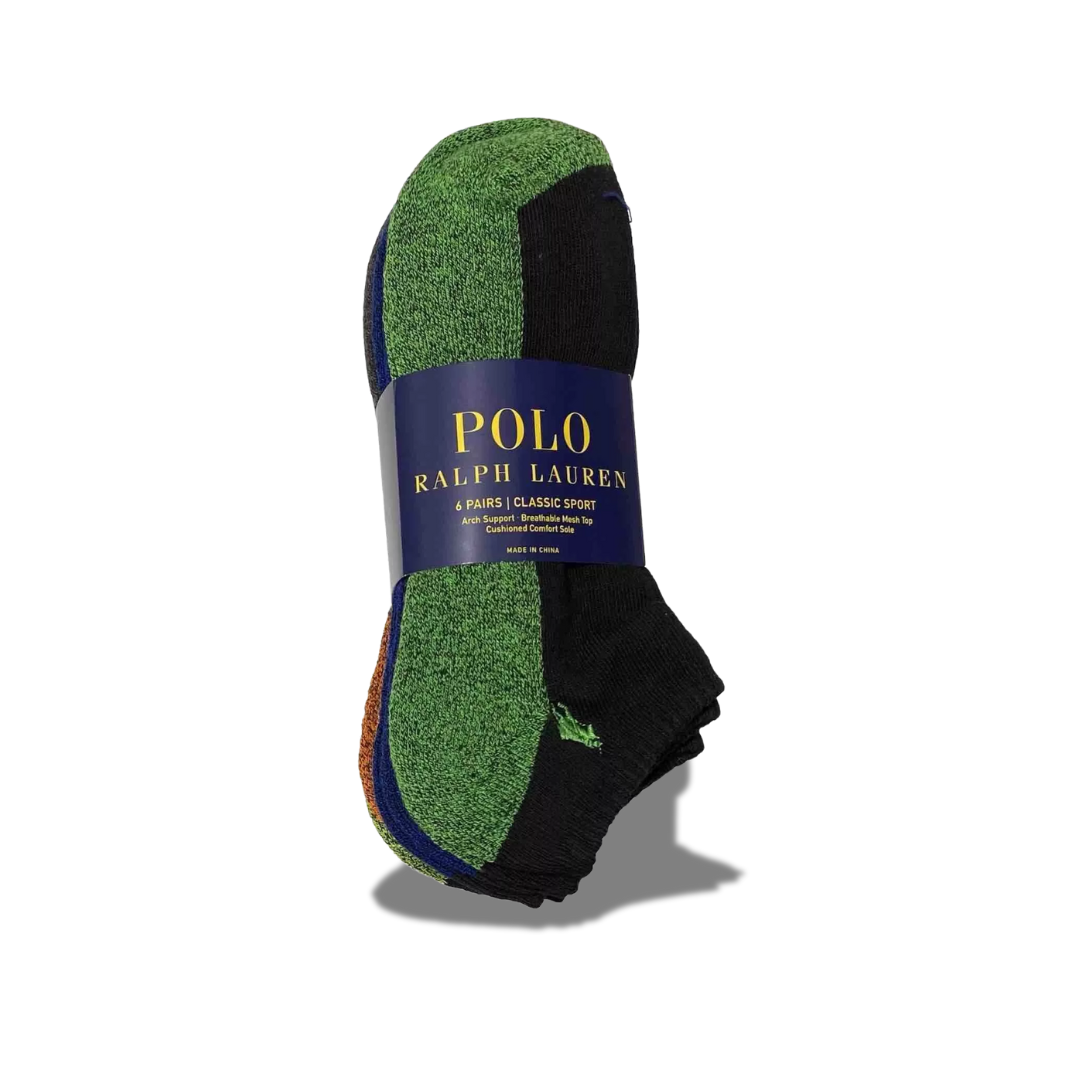 POLO RALPH LAUREN CLASSIC SPORT 6-PAIR MEN'S LOW-CUT SOCKS ASSORTED