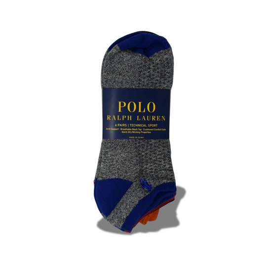 POLO RALPH LAUREN TECHINICAL SPORT 6 PAIR MEN'S LOW-CUT SOCKS ASSORTED