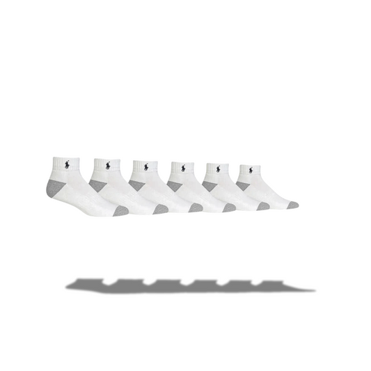 POLO RALPH LAUREN CLASSIC COTTON SPORT 6 PAIRS MID SOCKS MEN'S STYLE WHITE