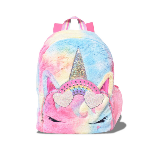 MISS GWENS TWO HEART OMG FAUX FUR KIDS BACKPACK BAG