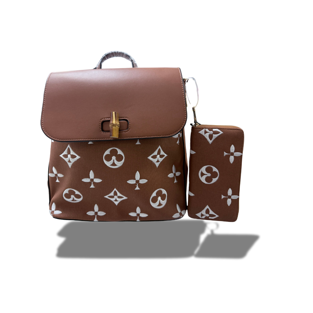 CLASSIC FASHION 3C-9136W-1 BROWN 2 IN 1 BACKPACK BAG