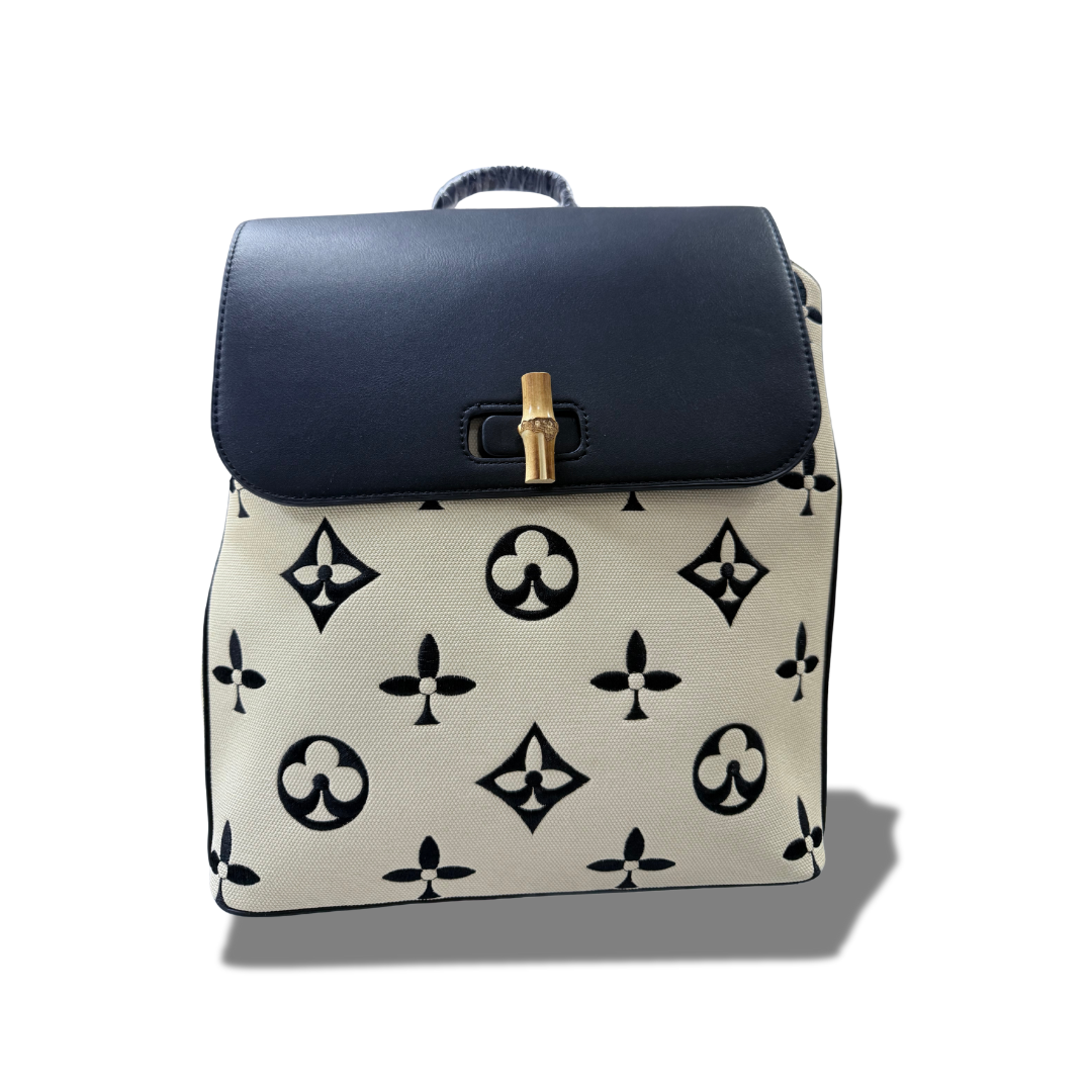 CLASSIC FASHION 3C-9136W-1 BEIGE BLACK 2 IN 1 BACKPACK BAG