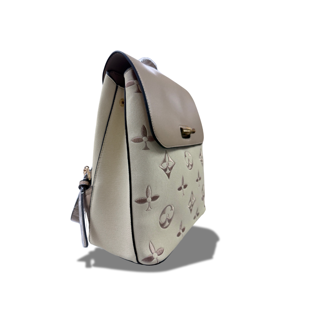 CLASSIC FASHION 3C-9136W-1 BEIGE WHIITE 2 IN 1 BACKPACK BAG