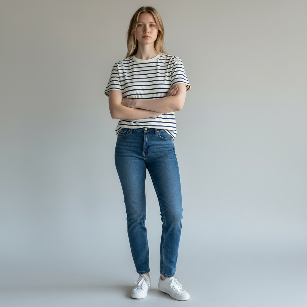 HEART & HIPS SHORT SLEEVE MULTICOLOR STRIPED TOP AY34568S4