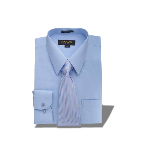 TUSCANY UOMO POWDER BLUE MEN'S DRESS WITH TIE LONG SLEEVE