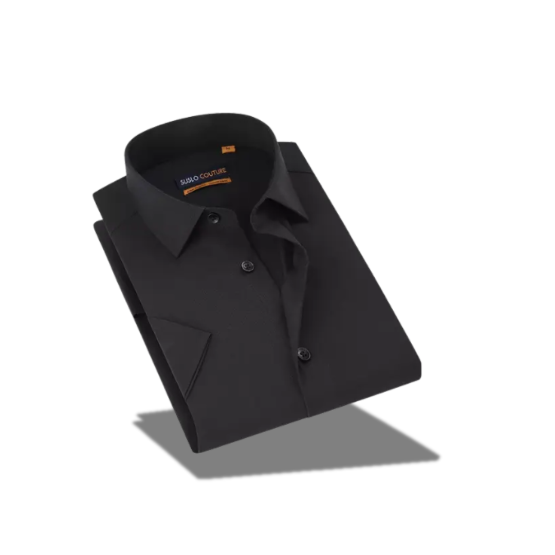 SUSLO COUTURE MEN'S SLIM FIT BLACK SHORT SLEEVES SOLID BUTTO DOWN SHIRT