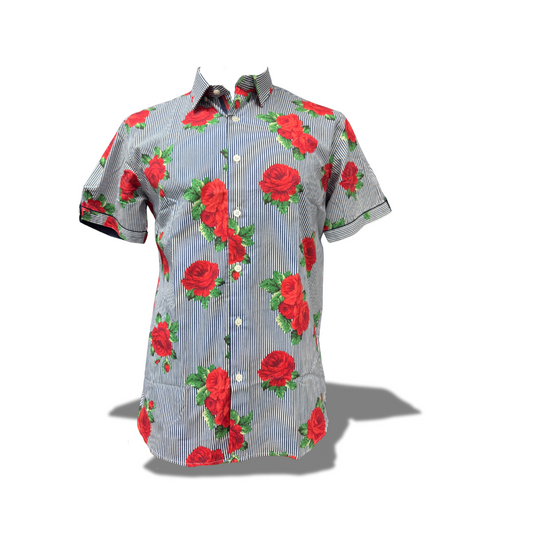 BARABAS STRIPED NAVY MENS BUTTON UP SHIRT