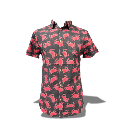 STRAIGHT FADED CRAB PRINT MENS BUTTON UP SHIRT