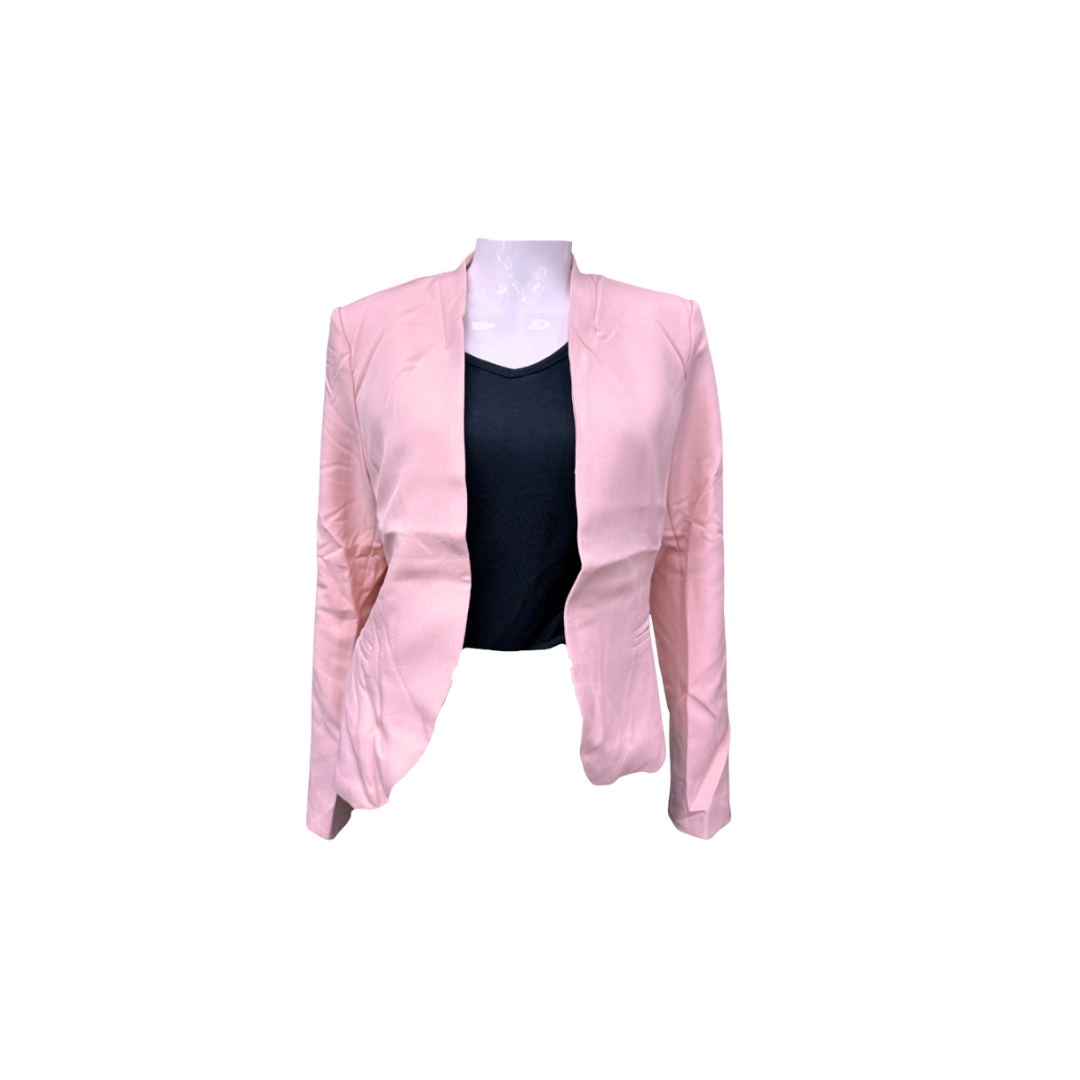 MICHEL 70911 ROSE SOLID COLLARLESS LS OPEN FRONT BLAZER